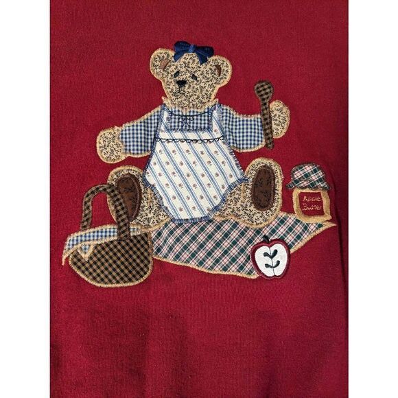 Gopher Women's Vintage 1990s Grannycore Red and Navy Blue With Embroidered Bear - Picture 8 of 8